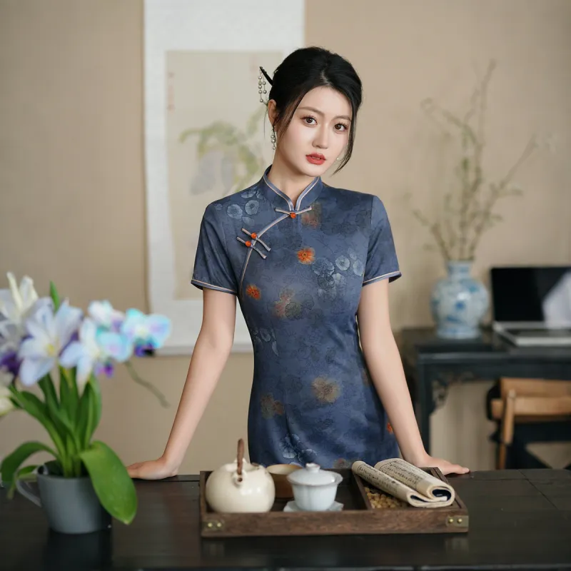 ENEESSI Spring Summer Cheongsam Women's Dark Purple-3