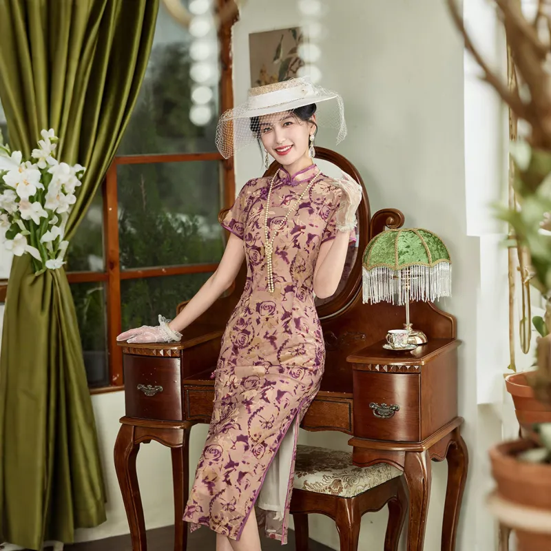 ENEESSI Spring Summer Release Cheongsam Women's Purple Gray-3