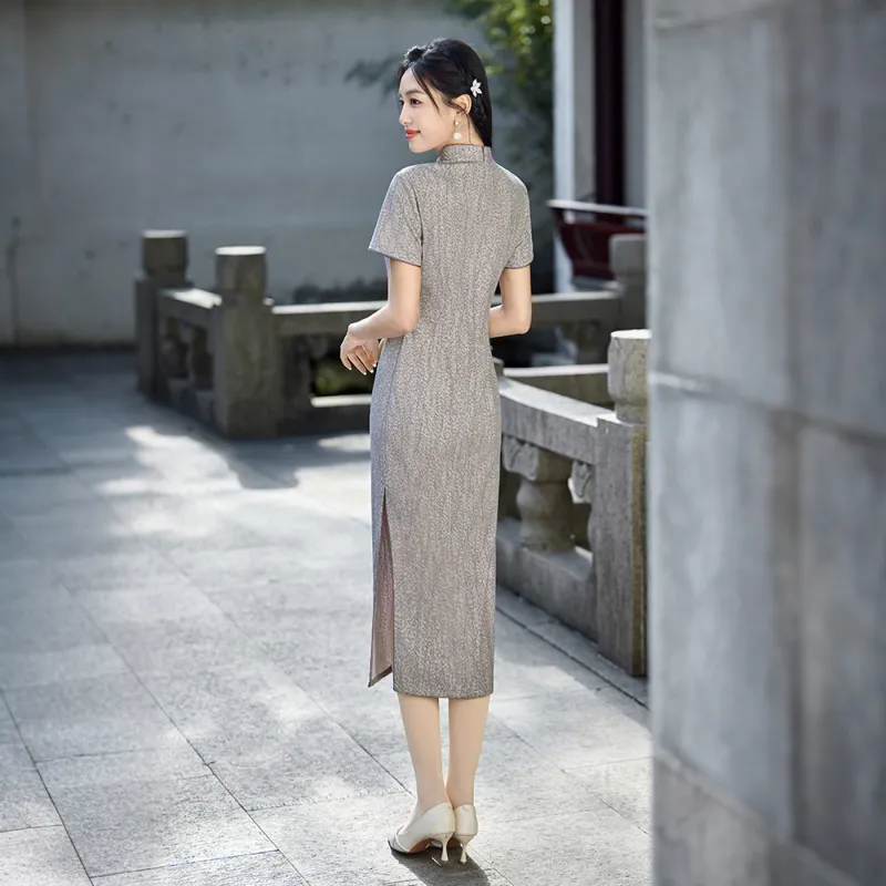 ENEESSI Spring And Summer Cheongsam Women's Leather Pink Dark Purple Olive Green-3