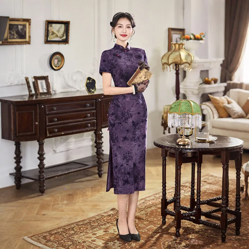 ENEESSI Spring Summer Release Cheongsam Women's Purple Gray-1
