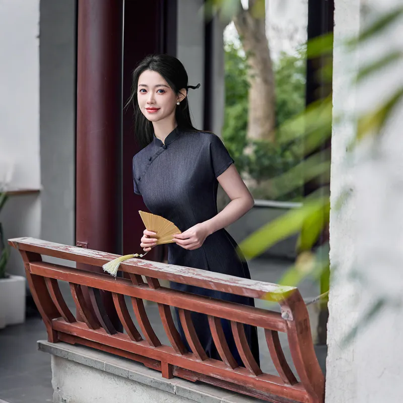 ENEESSI Spring Summer Release Cheongsam Women's Dark Blue Gray-6