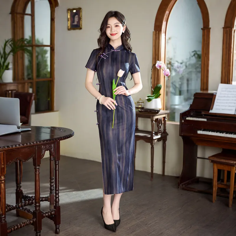 ENEESSI Spring Summer Release Cheongsam Women's Dark Blue-0