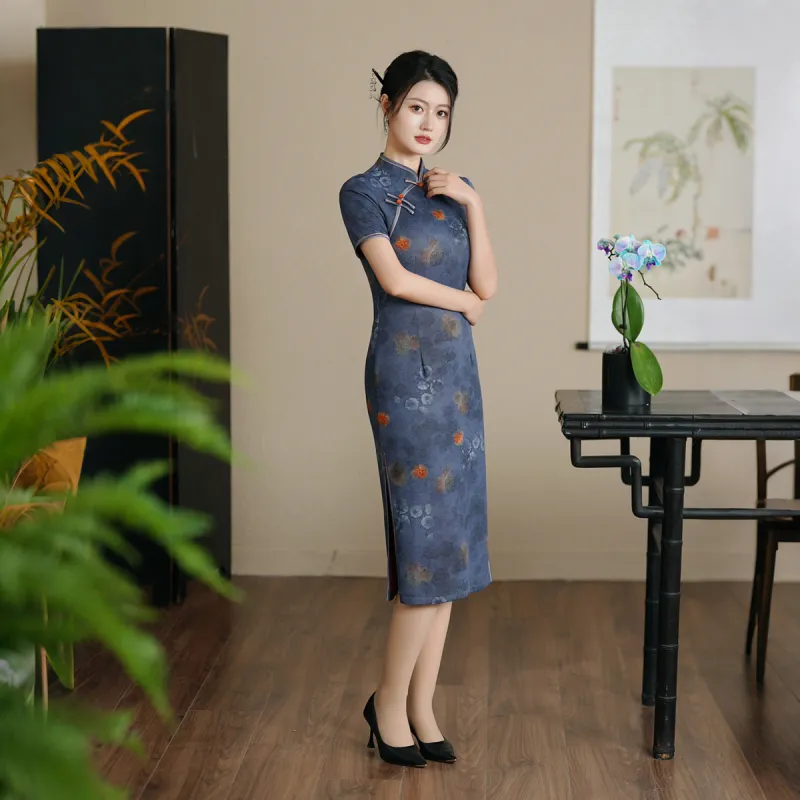 ENEESSI Spring Summer Cheongsam Women's Dark Purple-2