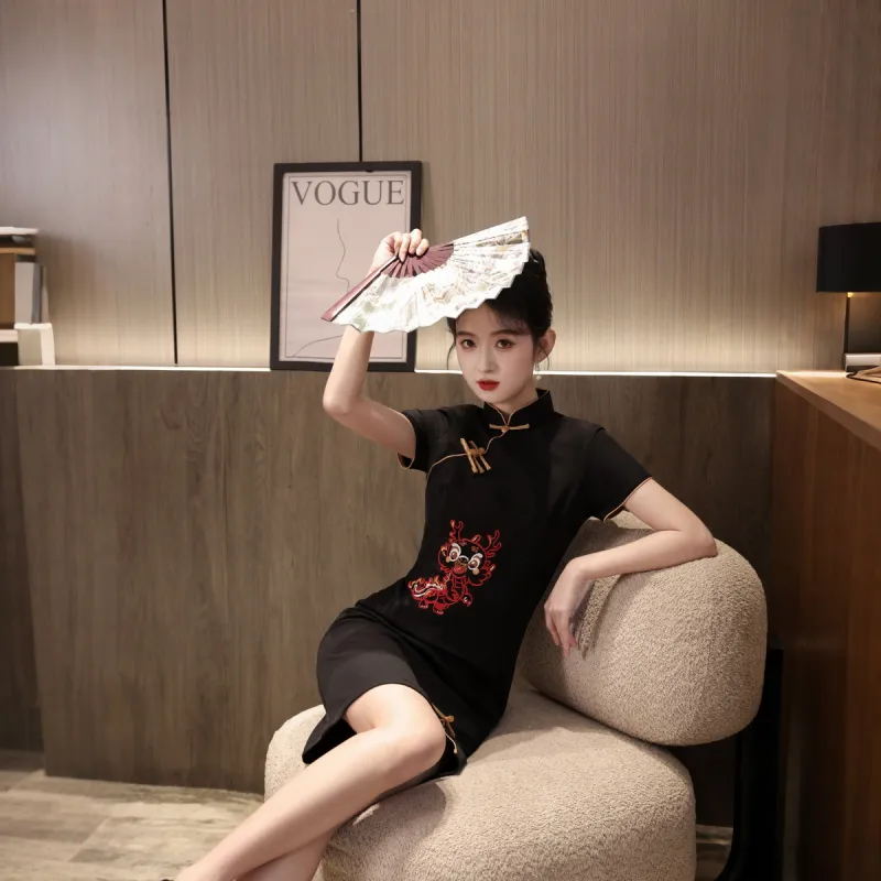 ENEESSI Cheongsam Women's Black-2