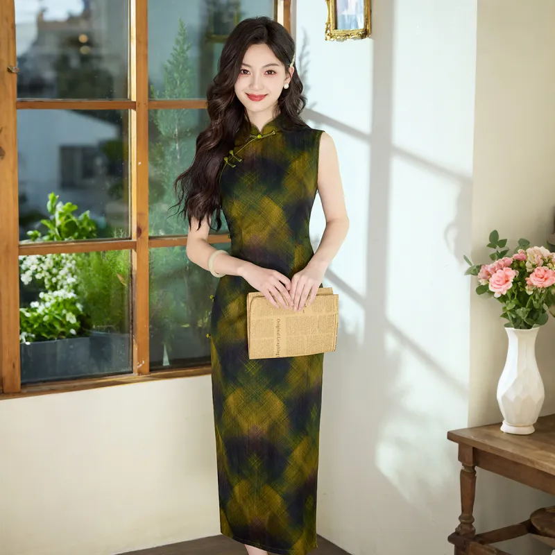 ENEESSI Cheongsam Women's Blue Yellow-2