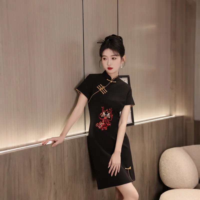 ENEESSI Cheongsam Women's Black-3
