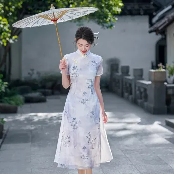 ENEESSI Spring Summer Release Cheongsam Women's Light Purple Light Blue