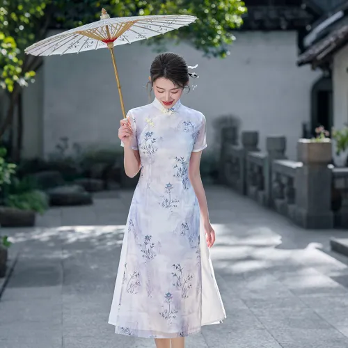 ENEESSI Spring Summer Release Cheongsam Women's Light Purple Light Blue