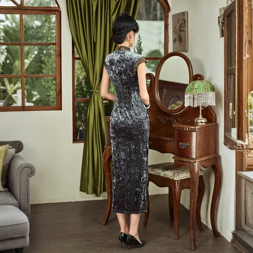 ENEESSI Spring And Summer Cheongsam Women's Silver Lake Blue Black Green
