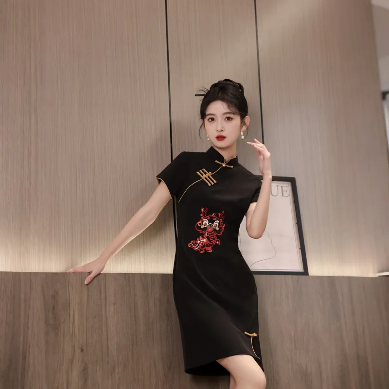 ENEESSI Cheongsam Women's Black-1