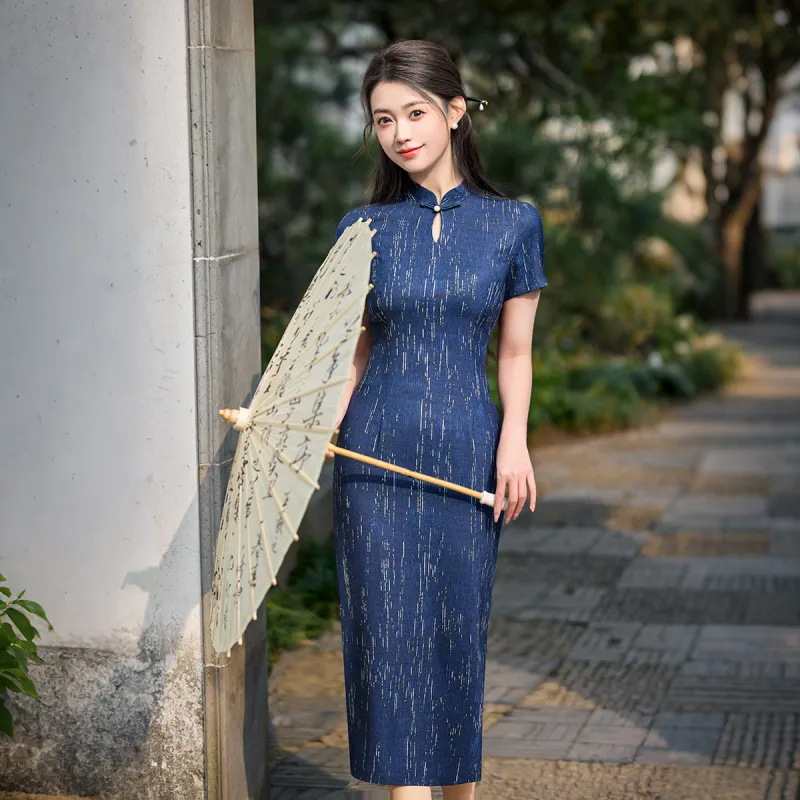 ENEESSI Spring Summer Release Cheongsam Women's Navy Blue-2