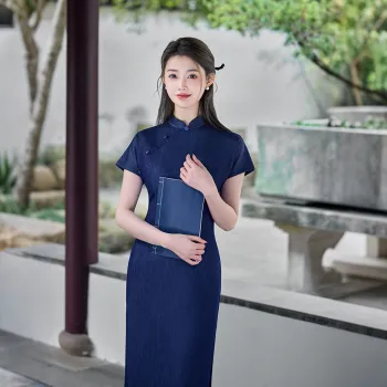 ENEESSI Spring Summer Release Cheongsam Women's Dark Blue Gray