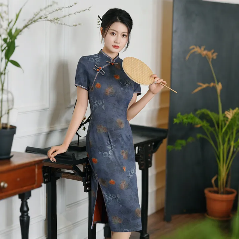 ENEESSI Spring Summer Cheongsam Women's Dark Purple-1