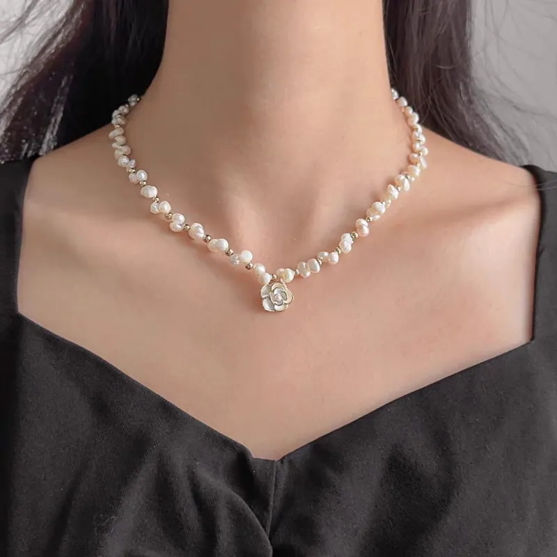 MGS Alloy Shell Pearl Necklaces Women's-4