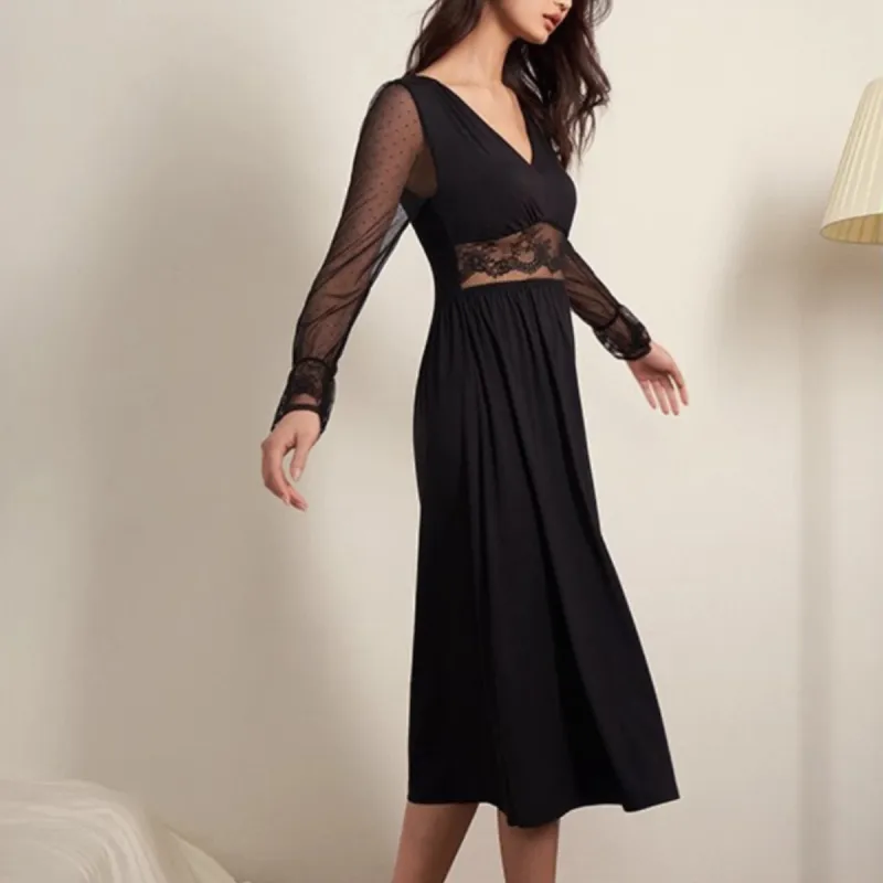 Yiner Life Nightgown Mid Length Women's Black-2