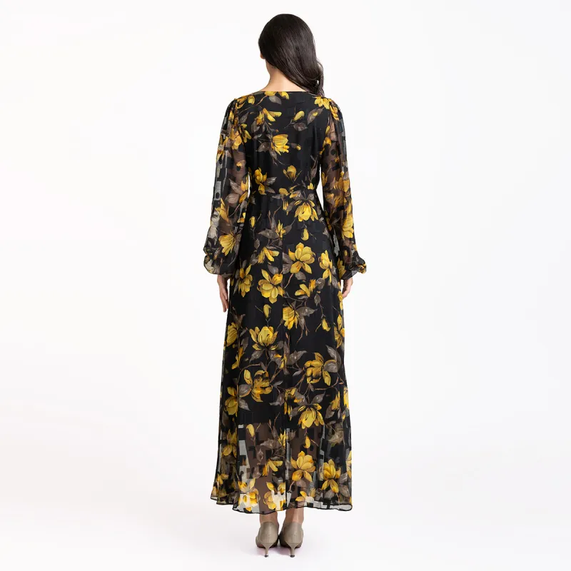 LIZZY SS24 Long-Sleeved Dresses Women's Yellow Flower-1