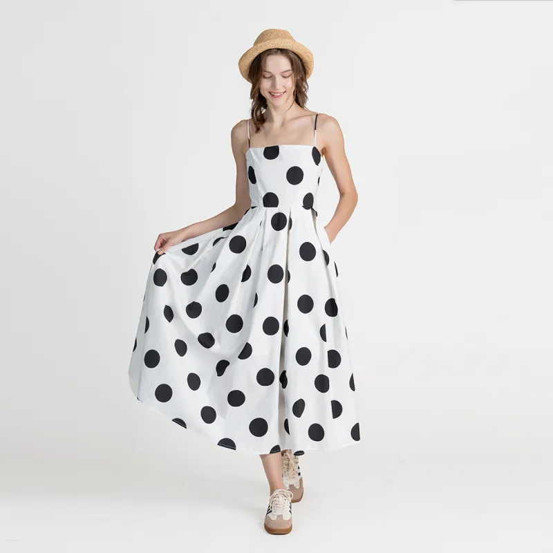 LIZZY Slip Dress Women's Black And White Dot-1