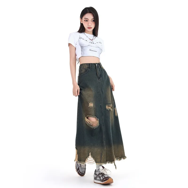 Ordifen Denim Short Skirts Women's Vintage Blue-4