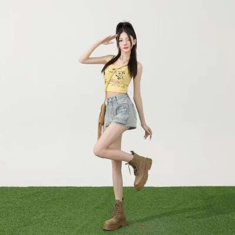 Ordifen Denim Shorts Women's Light Blue-4
