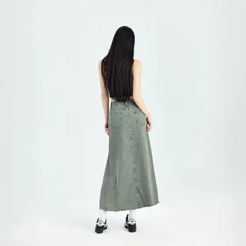 Ordifen Denim Long Skirts Women's Vintage Blue