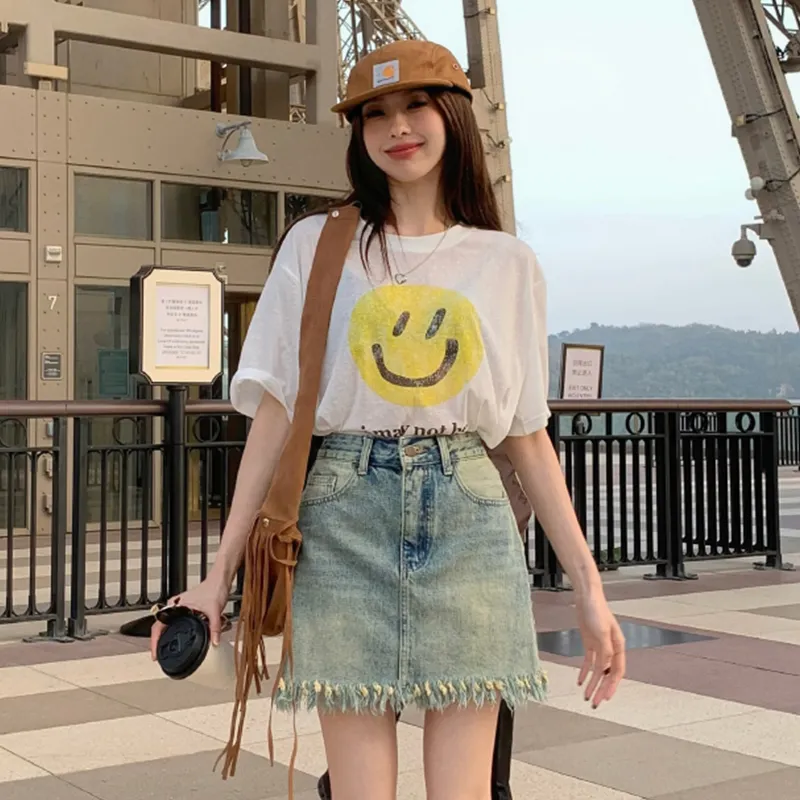 Ordifen Denim Short Skirts Women's Vintage Blue-1