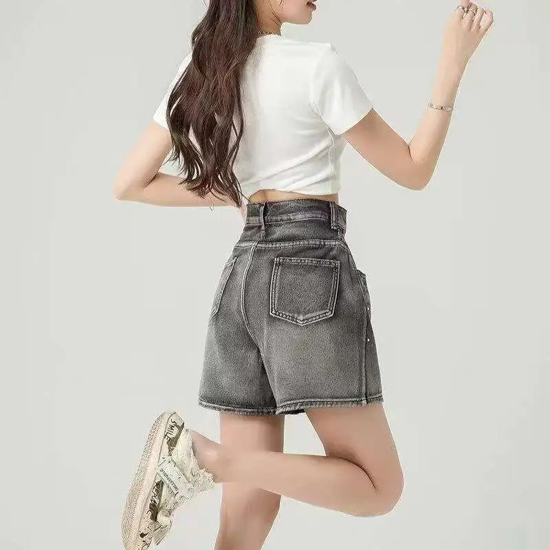 Ordifen Denim Shorts Women's Black Gray-1