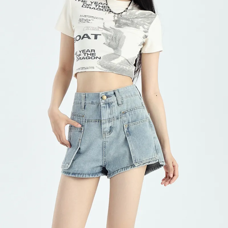 Ordifen Denim Shorts Women's Light Blue-3