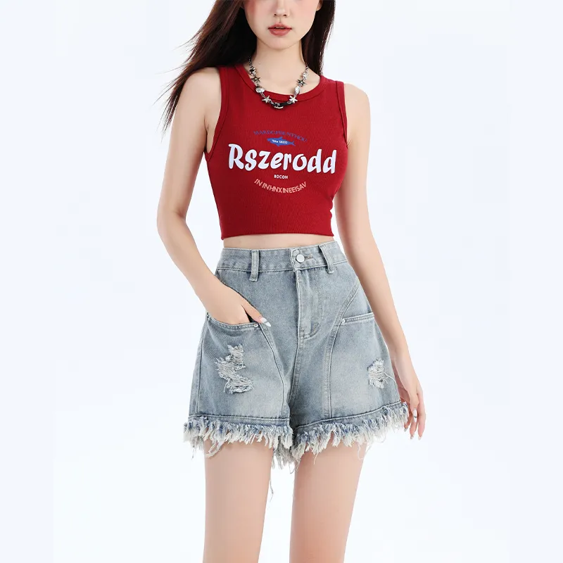 Ordifen Denim Shorts Women's Blue-5