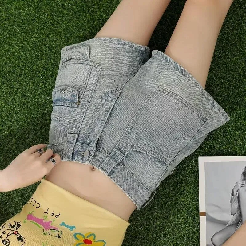 Ordifen Denim Shorts Women's Light Blue-2