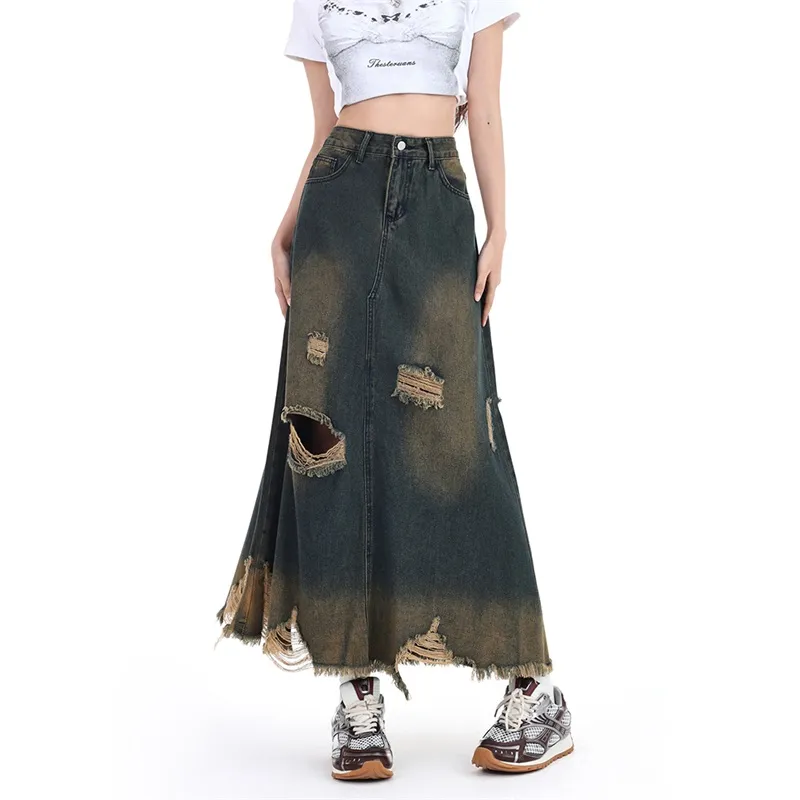 Ordifen Denim Short Skirts Women's Vintage Blue-2