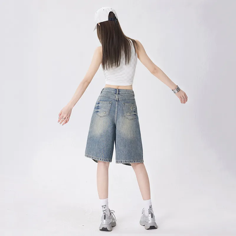 Ordifen Denim Shorts Women's Nostalgic Blue-3