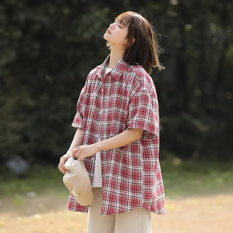 Ordifen Shirts Women's Red Plaid-2