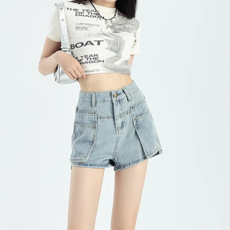 Ordifen Denim Shorts Women's Light Blue-1