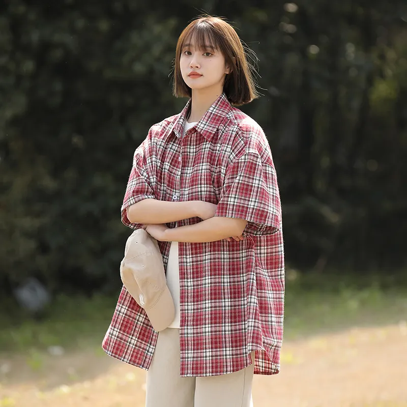 Ordifen Shirts Women's Red Plaid-3