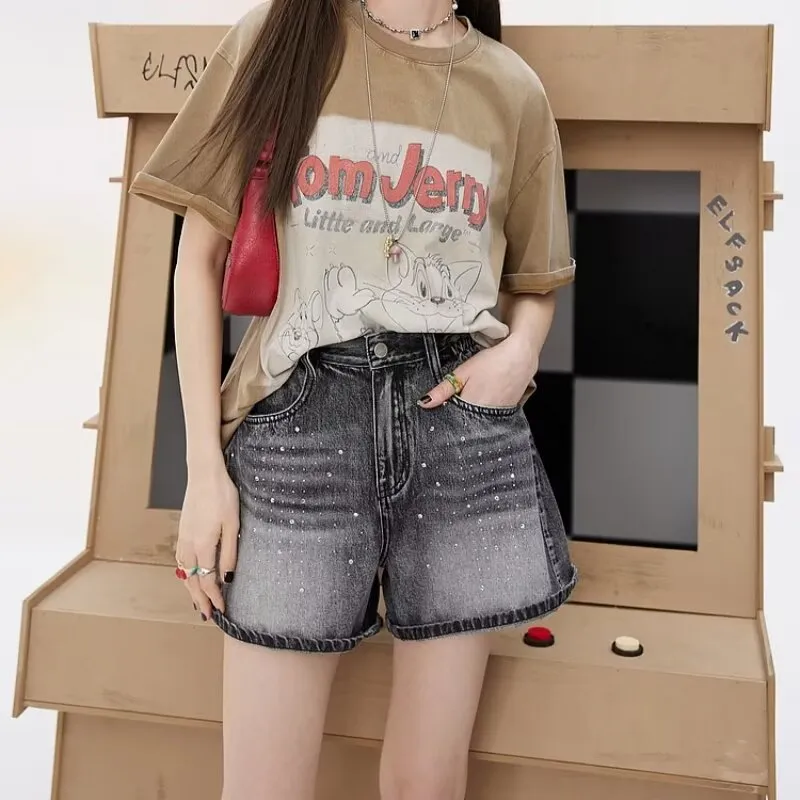 Ordifen Denim Shorts Women's Black Gray-7
