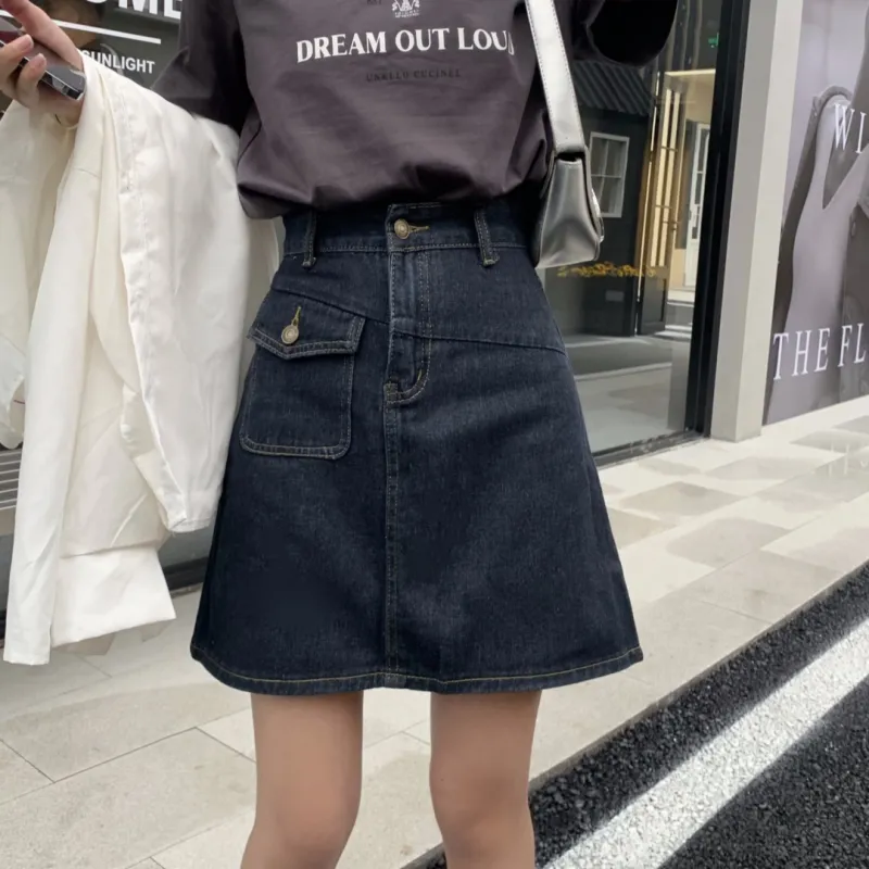 Ordifen Denim Short Skirts Women's Blue Gray-4
