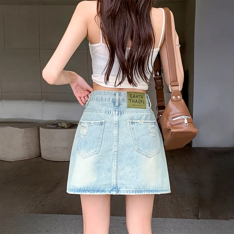 Ordifen Denim Short Skirts Women's Light Blue-1