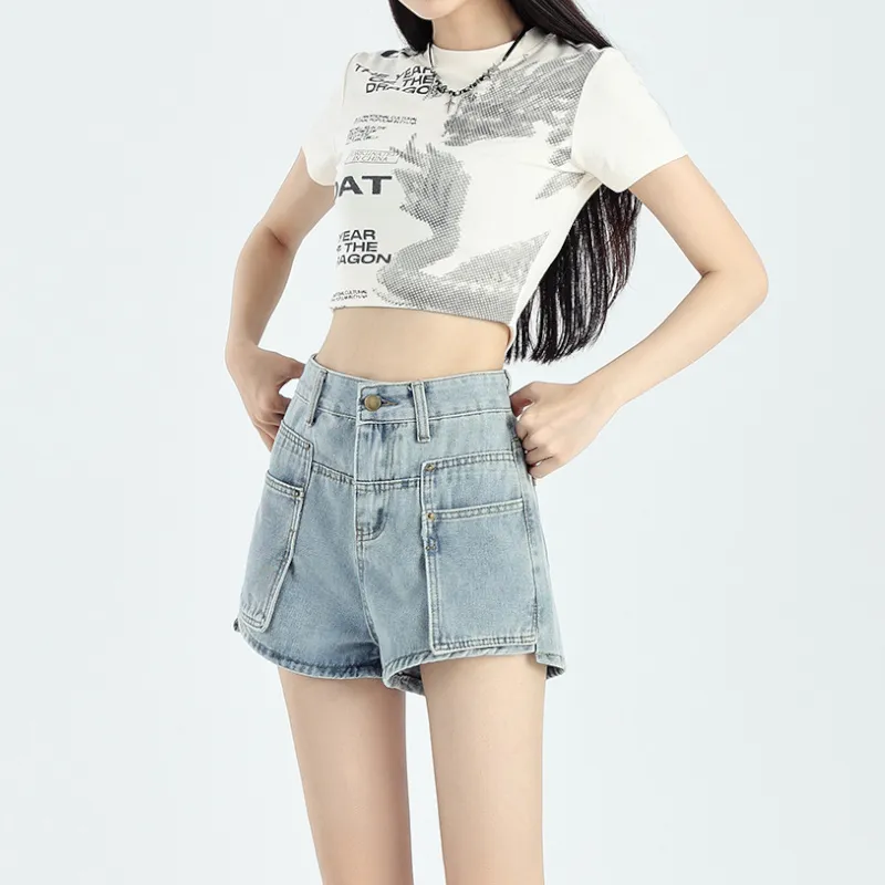Ordifen Denim Shorts Women's Light Blue-2
