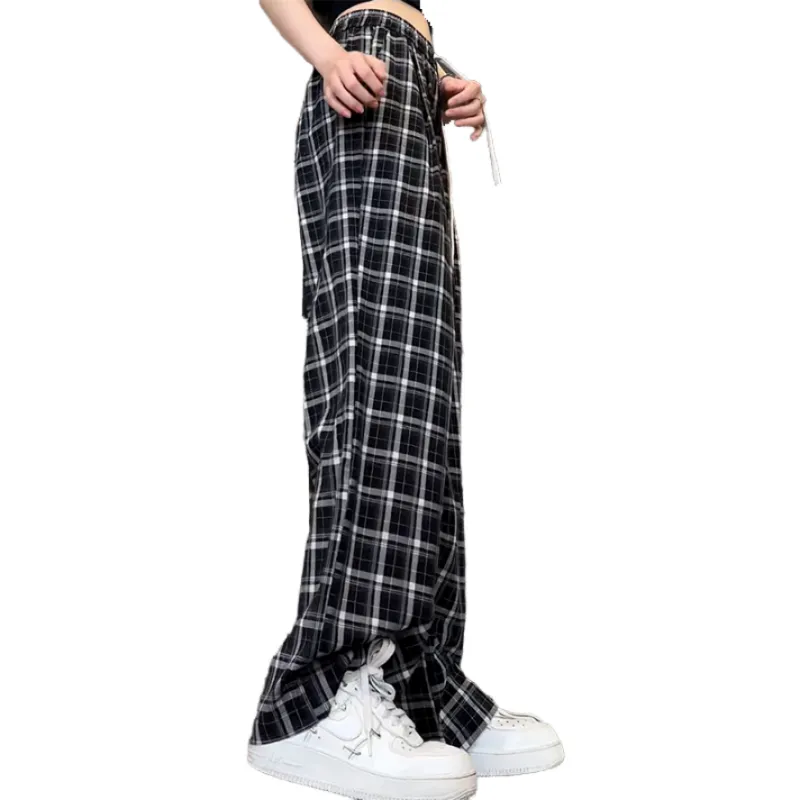 Ordifen Casual Pants Women's Black Plaid-4