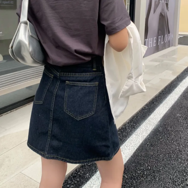 Ordifen Denim Short Skirts Women's Blue Gray-1