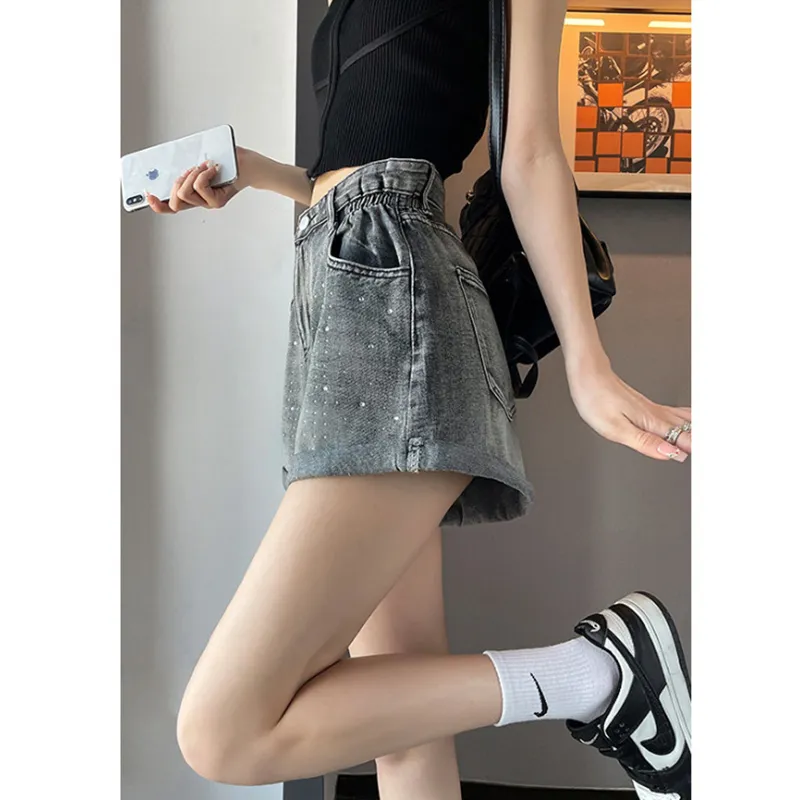 Ordifen Denim Shorts Women's Black Gray Color-2