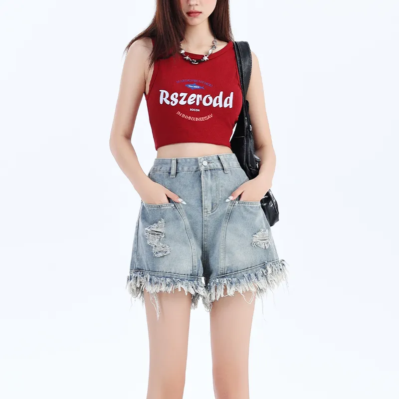 Ordifen Denim Shorts Women's Blue-6