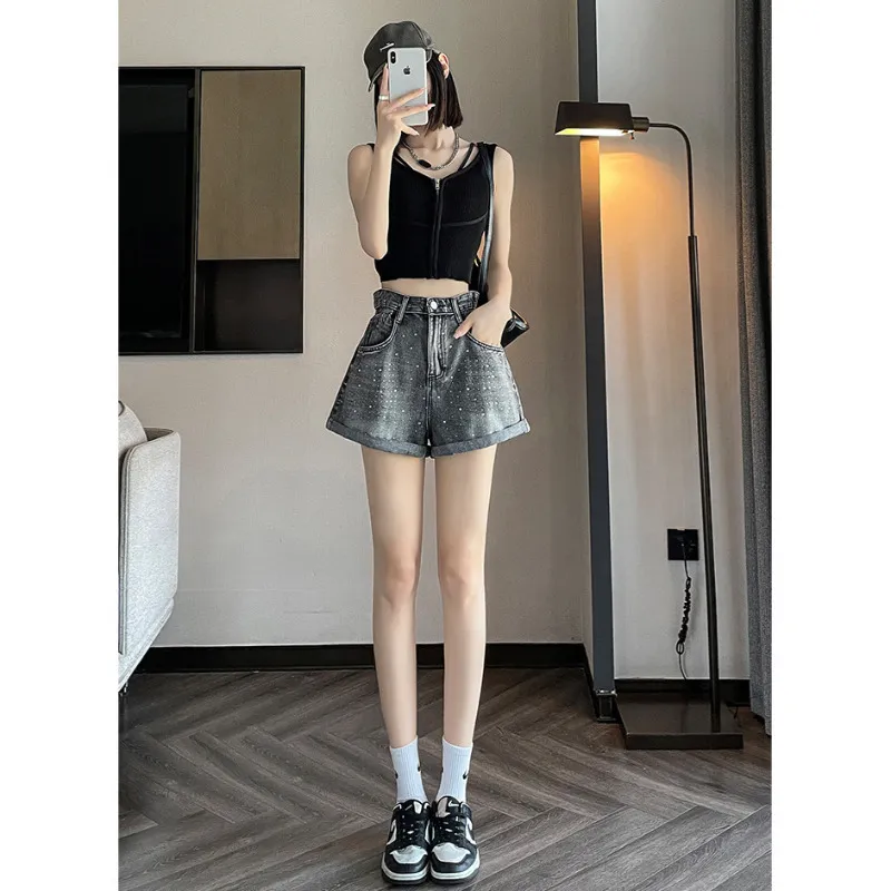 Ordifen Denim Shorts Women's Black Gray Color-6