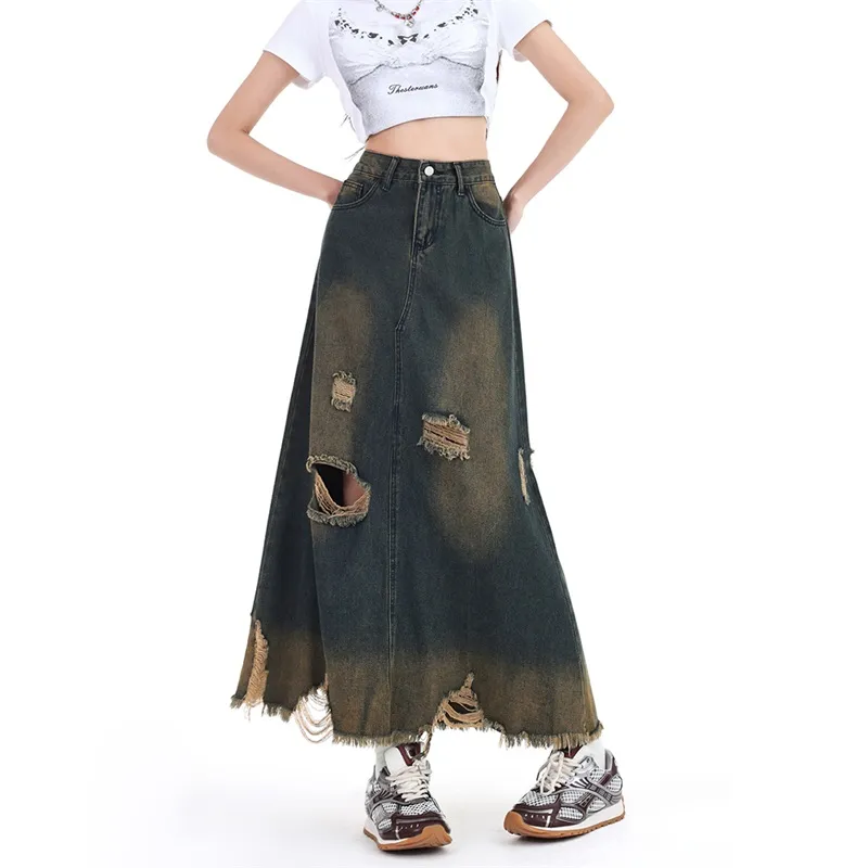 Ordifen Denim Short Skirts Women's Vintage Blue-6