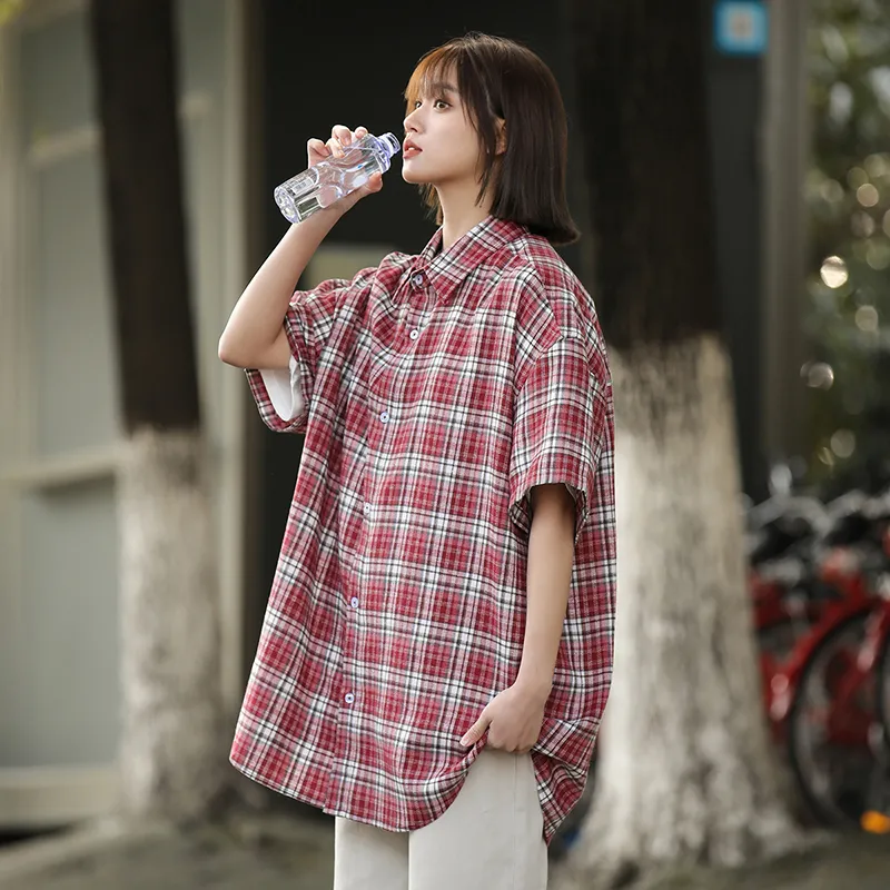 Ordifen Shirts Women's Red Plaid-4