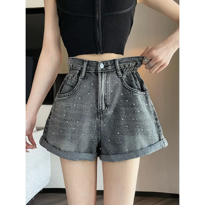 Ordifen Denim Shorts Women's Black Gray Color-5