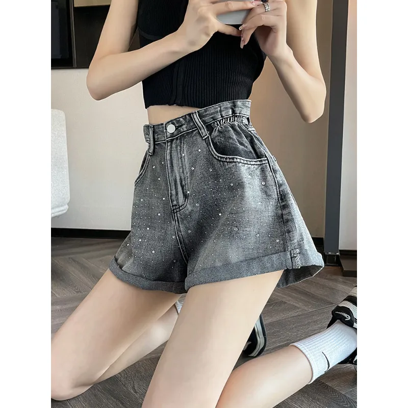 Ordifen Denim Shorts Women's Black Gray Color-4