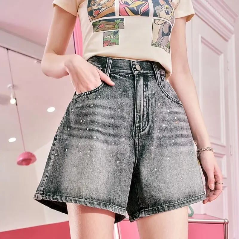 Ordifen Denim Shorts Women's Black Gray-3