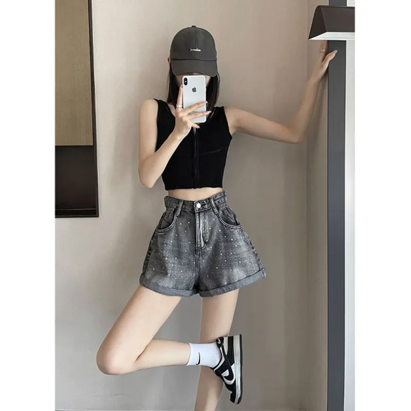 Ordifen Denim Shorts Women's Black Gray Color-3