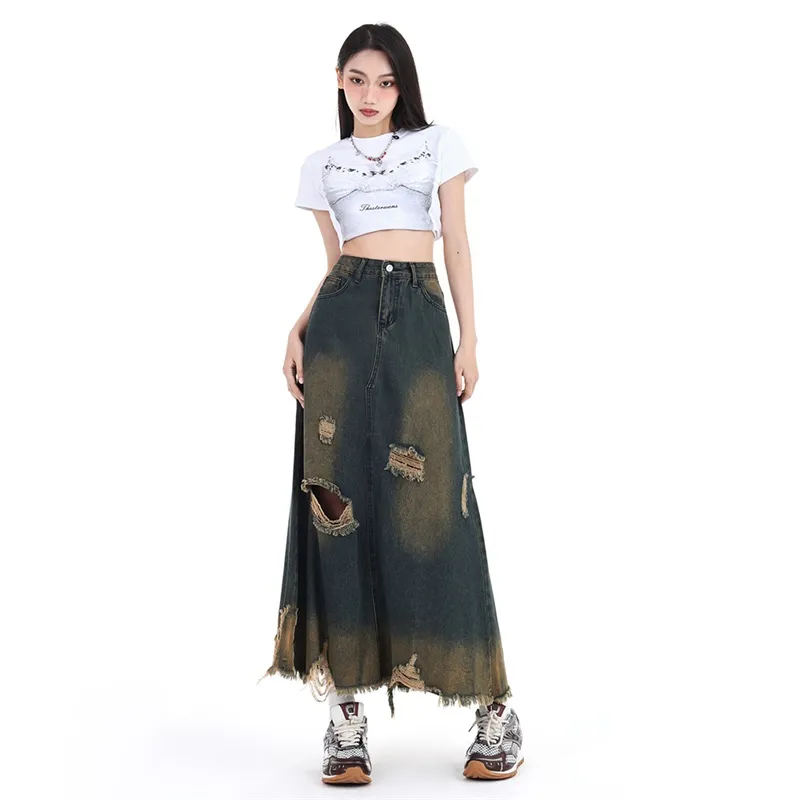 Ordifen Denim Short Skirts Women's Vintage Blue-3
